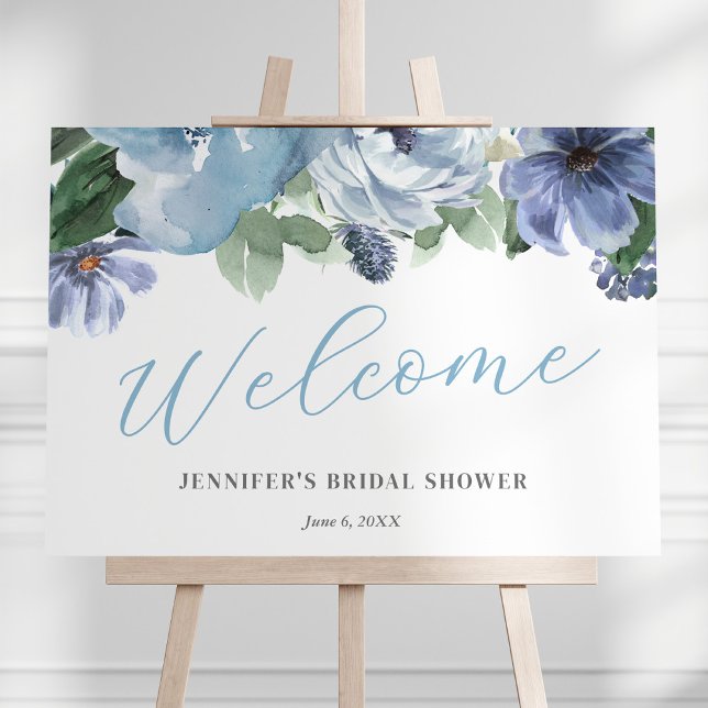 Affiche Panneau de bienvenue de mariage floral bleu romant (Créateur téléchargé)