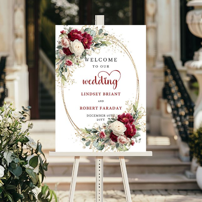 Affiche Panneau de bienvenue de mariage floral botanique a (Botanical Floral Wedding Welcome Sign with Names)