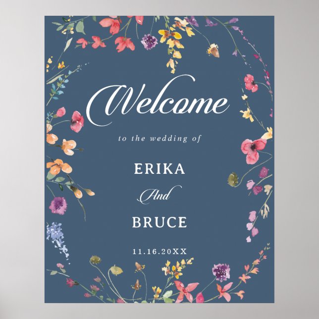Affiche Panneau de bienvenue de mariage floral botanique é (Devant)