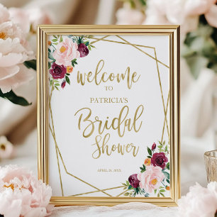 Affiche Panneau de bienvenue de mariage floral burgundy et