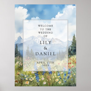 Affiche Panneau de bienvenue de mariage floral de fleurs s