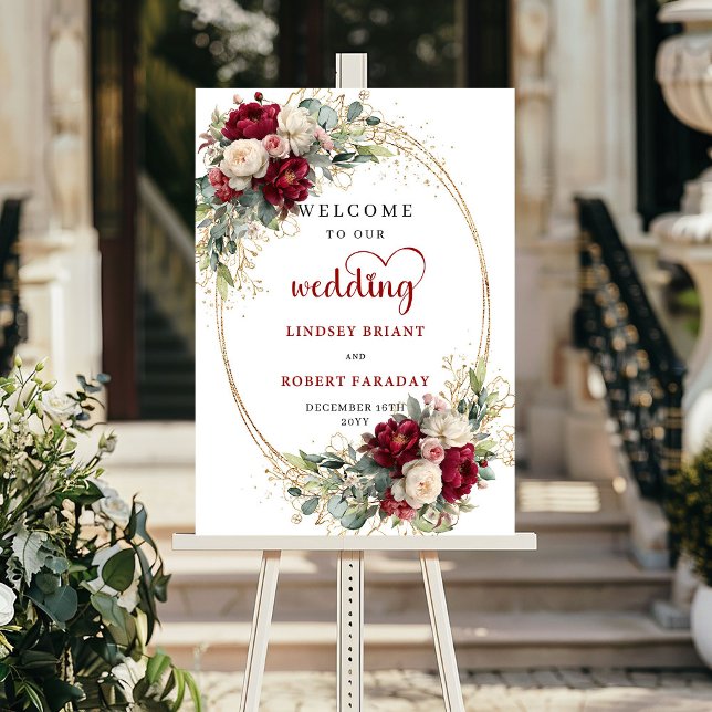 Affiche Panneau de bienvenue de mariage floral de jardin d (Garden Floral Wedding Welcome Sign Elegant Style)