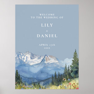 Affiche Panneau de bienvenue de mariage floral Dusty Blue 