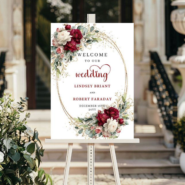 Affiche Panneau de bienvenue de mariage floral élégant imp (Stylish Floral Wedding Welcome Sign Printable)