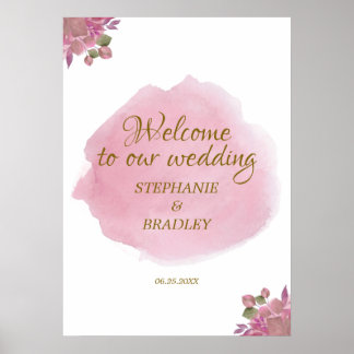 Affiche Panneau de bienvenue de mariage floral élégant ros