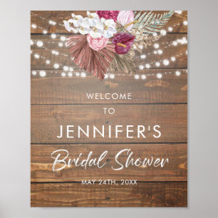 Affiche Panneau de bienvenue de mariage floral en bois rus
