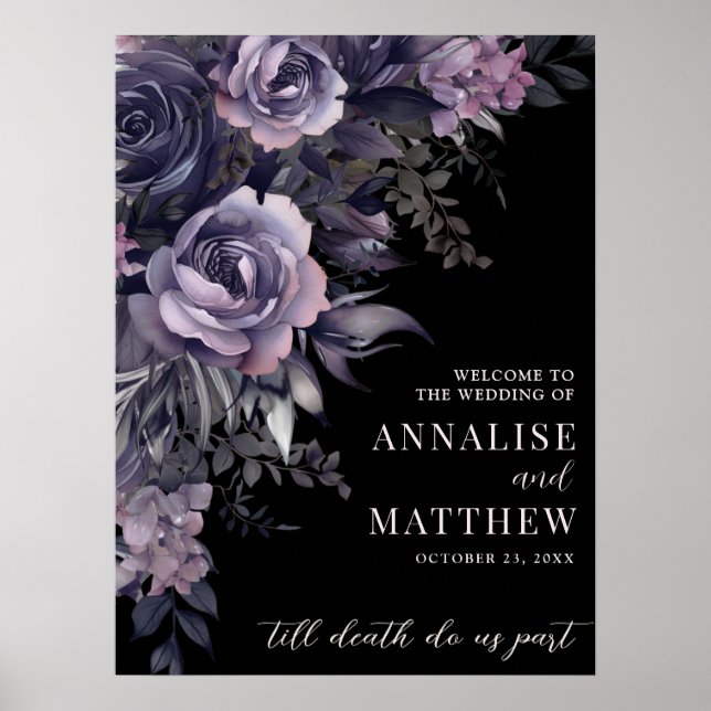 Affiche Panneau de bienvenue de mariage floral gothique (Devant)