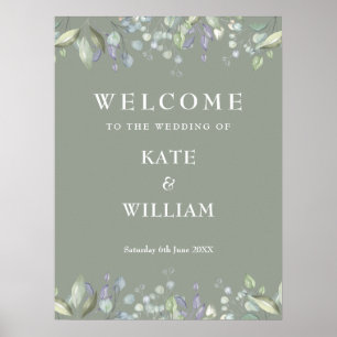 Affiche Panneau de bienvenue de mariage Floral Greenery Ve