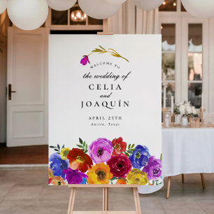 Affiche Panneau de bienvenue de mariage floral mexicain Fi