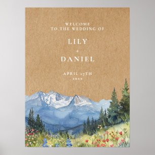 Affiche Panneau de bienvenue de mariage floral montagnard