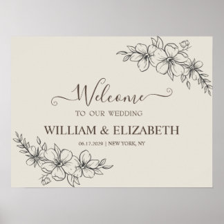 Affiche Panneau de bienvenue de mariage floral neutre mini