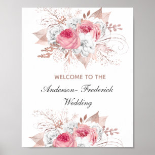 Affiche Panneau de bienvenue de mariage floral or rose bla