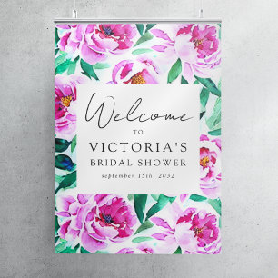 Affiche Panneau de bienvenue de mariage floral Pivoine ros