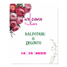 Panneau de bienvenue de mariage floral rose élégan