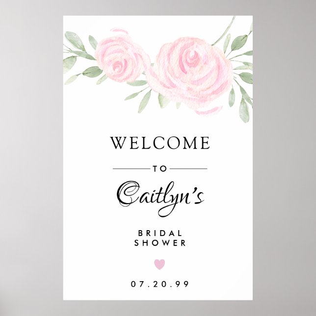 Affiche Panneau de bienvenue de mariage floral rose pastel (Devant)