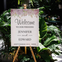 Affiche Panneau de bienvenue de mariage floral Rose rose