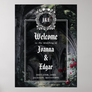 Affiche Panneau de bienvenue de mariage floral Roses Ruine