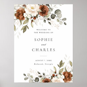 Affiche Panneau de bienvenue de mariage floral rouille crè