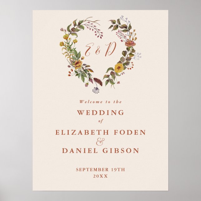 Affiche Panneau de bienvenue de mariage floral rustique d' (Devant)