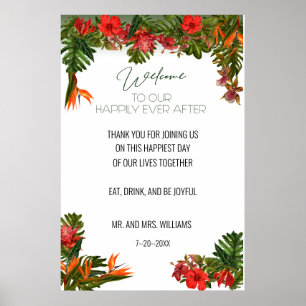 Affiche Panneau de bienvenue de mariage floral Tropical Br