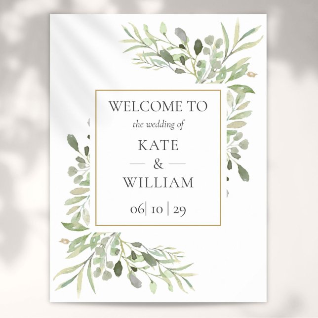 Affiche Panneau de bienvenue de mariage floral verdure (Greenery Floral Wedding Welcome Sign)