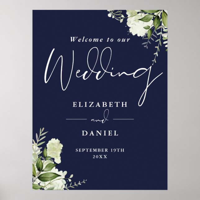 Affiche Panneau de bienvenue de mariage floral verdure ble (Devant)