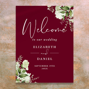 Affiche Panneau de bienvenue de mariage floral verdure de 