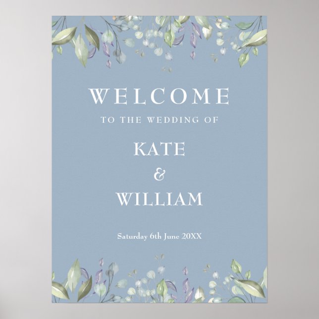 Affiche Panneau de bienvenue de mariage Floral Vert Dusty  (Devant)