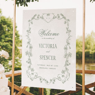 Affiche Panneau de bienvenue de mariage floral vintage ver