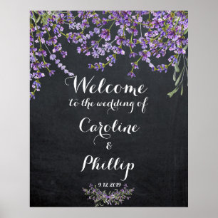 Affiche Panneau de bienvenue de mariage floral violet lava