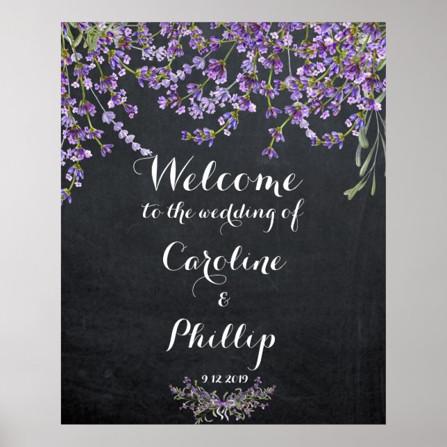 Affiche Panneau de bienvenue de mariage floral violet lava (Devant)