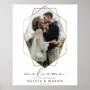 Affiche Panneau de bienvenue de mariage géométrique doré a