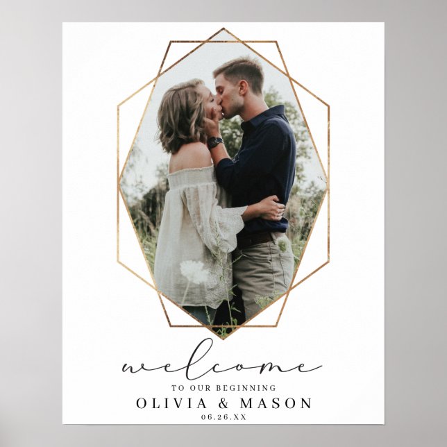 Affiche Panneau de bienvenue de mariage géométrique doré a (Devant)