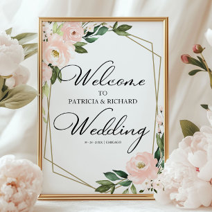 Affiche Panneau de bienvenue de mariage géométrique floral