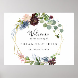 Affiche Panneau de bienvenue de mariage géométrique or Bou