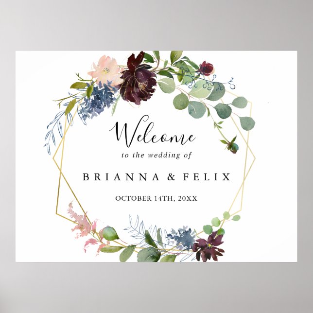 Affiche Panneau de bienvenue de mariage géométrique or Bou (Devant)
