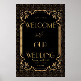 Affiche Panneau de bienvenue de mariage Glam Gatsby or noi