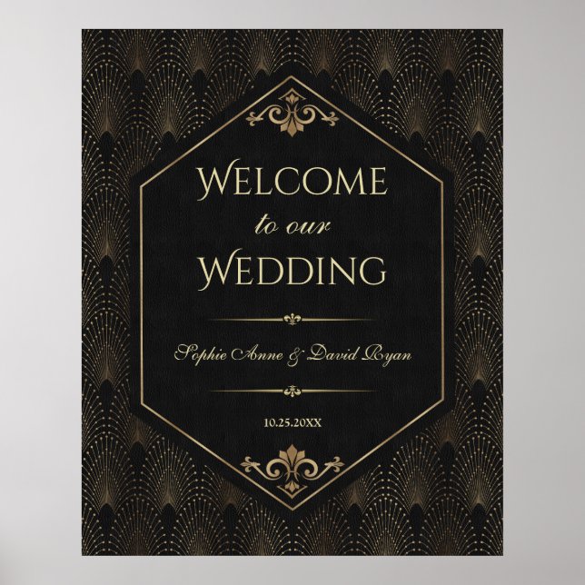 Affiche Panneau de bienvenue de mariage Glam Gold Black Gr (Devant)