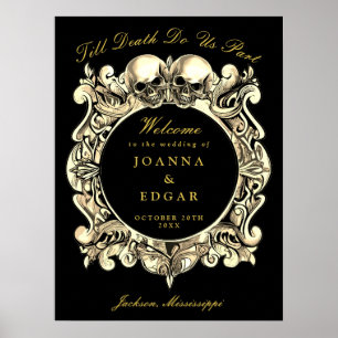 Affiche Panneau de bienvenue de mariage gothique crânes no