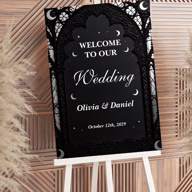 Affiche Panneau de bienvenue de mariage gothique en dentel (Créateur téléchargé)