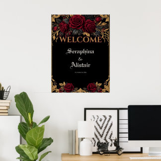 Affiche Panneau de bienvenue de mariage gothique sombre él
