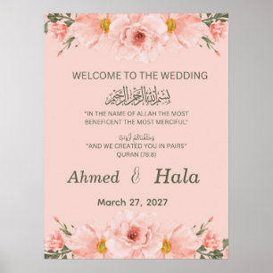Affiche Panneau de bienvenue de mariage islamique aquarell