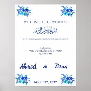 Affiche Panneau de bienvenue de mariage islamique bleu roy