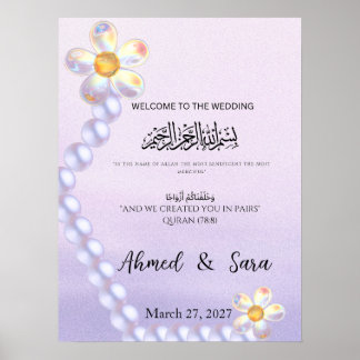 Affiche Panneau de Bienvenue de Mariage Islamique Fleur de