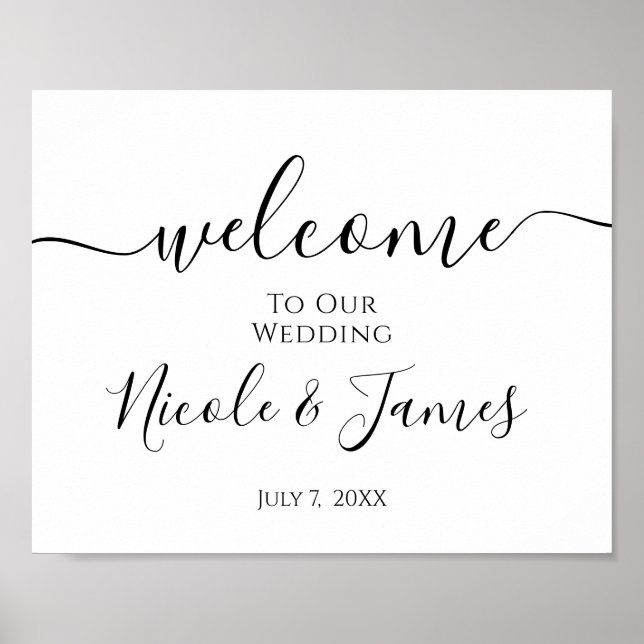 Affiche Panneau de bienvenue de mariage minimal blanc noir (Devant)