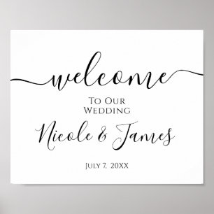 Affiche Panneau de Bienvenue de Mariage Minimaliste Blanc