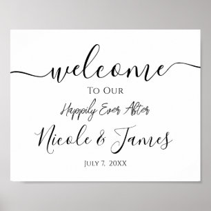Affiche Panneau de Bienvenue de Mariage Minimaliste Blanc 