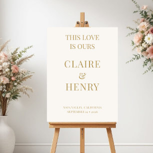 Affiche Panneau de bienvenue de mariage minimaliste en or