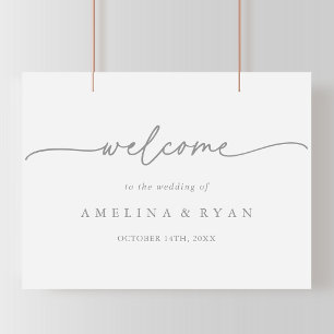 Affiche Panneau de bienvenue de mariage minimaliste gris s
