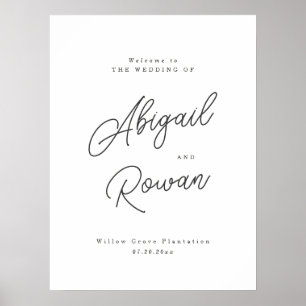 Affiche Panneau de bienvenue de mariage minimaliste noir e